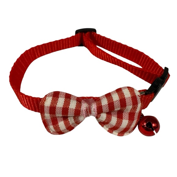 Red & white buffalo plaid checkered kitty cat pet jingle bell collar 12.5” - Picture 3 of 5